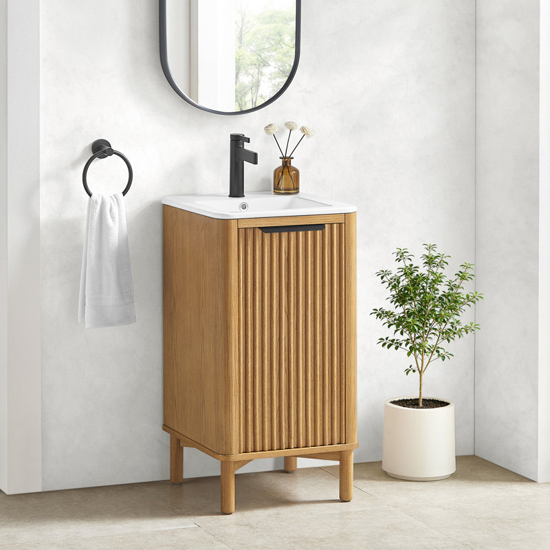 Mumbai 18" Single Bath Vanity in Oak Weathering Light Brown with Drop-In White Ceramic Basin Top, Oak Weathering Light Brown