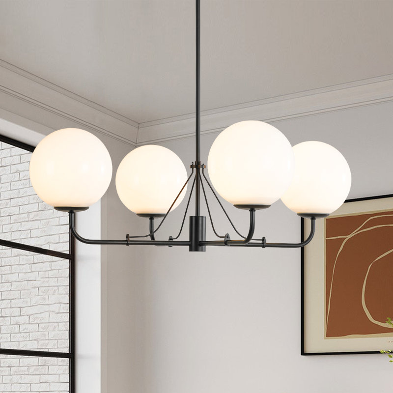 4-light Dimmable Opal Glass Globe Chandelier, Matte Black