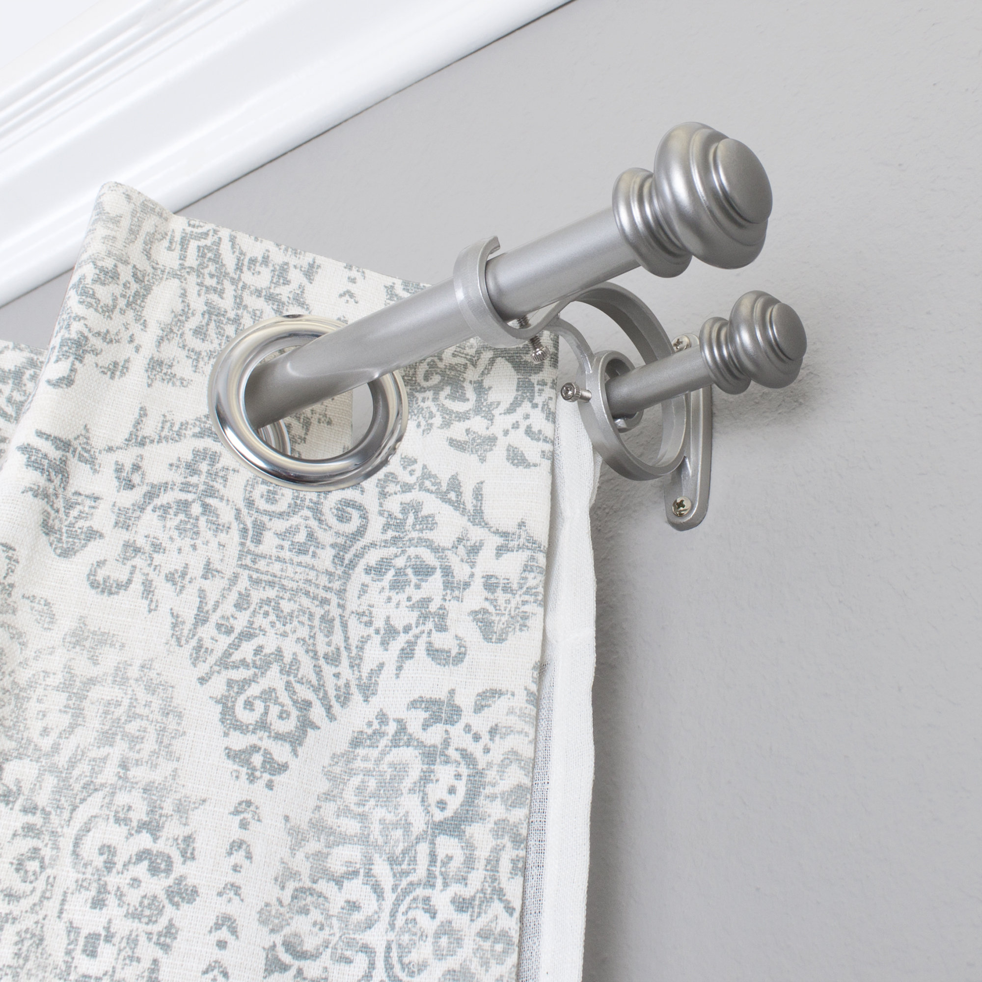 Cherryl Metal Adjustable Double Curtain Rod, New Antique Silver, 72"-144" W