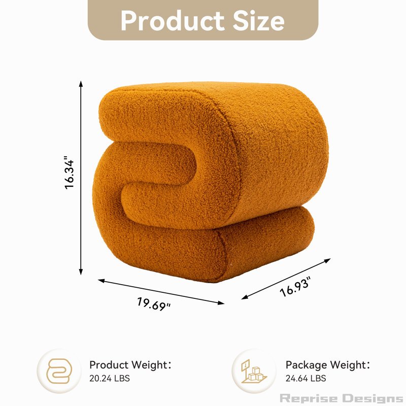 S-shape Ottoman Makeup Stool Footstool, Dark Orange