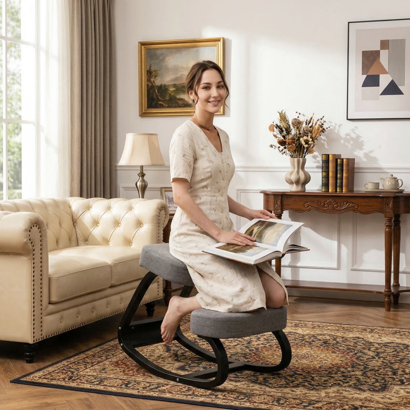 Fauteuil de posture ergonomique à bascule ergonomique avec coussin épais et rembourré pour poste de travail, Noir