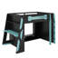 Lit mezzanine double en bois avec bureau, tablettes multiples et lumière RVB-114355419
