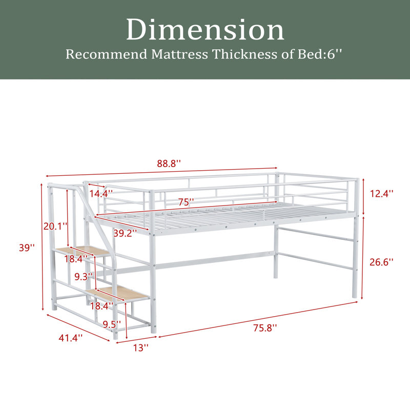 Lit mezzanine simple Eyad Kids, Blanc