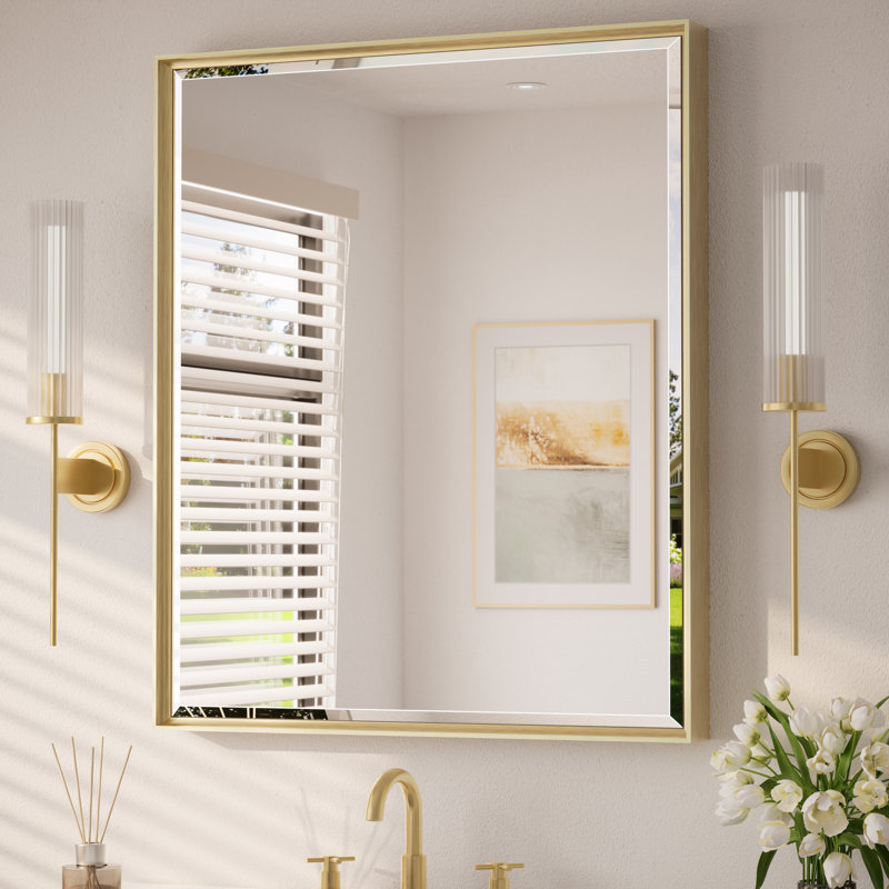 Miroir de salle de bain Areiona, 30 po x 36 po, Or brossé