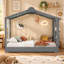Structure de lit simple Ainsworth avec rideaux de tente enroulables, lit gigogne escamotable et tablette de rangement intégrée, lit de jeu en bois avec support à lattes-382722821