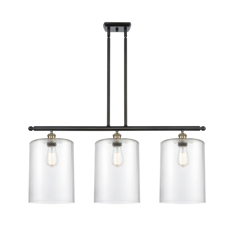 Luminaire suspendu tambour 3 lumières Dublin, Transparent, Laiton antique noir