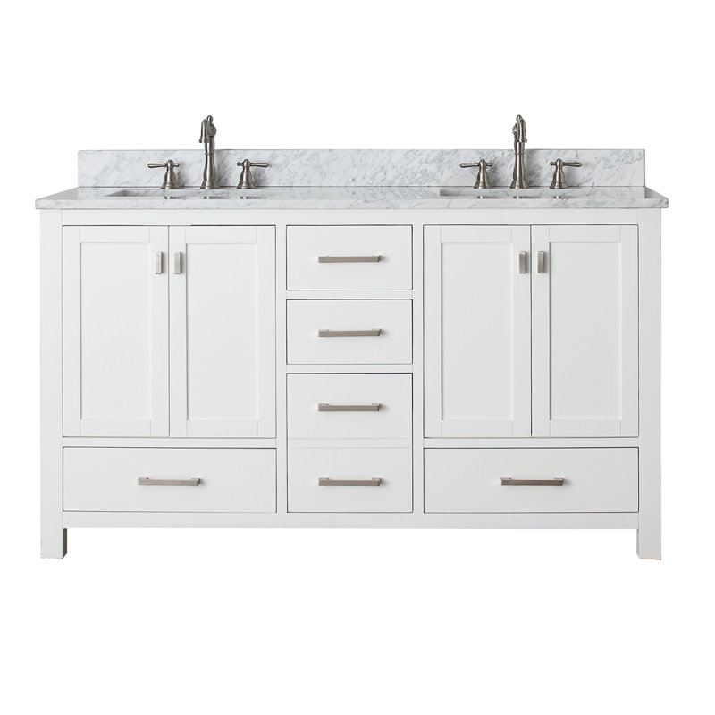 Modero 60" Double Bathroom Vanity with Top, White Marble, White