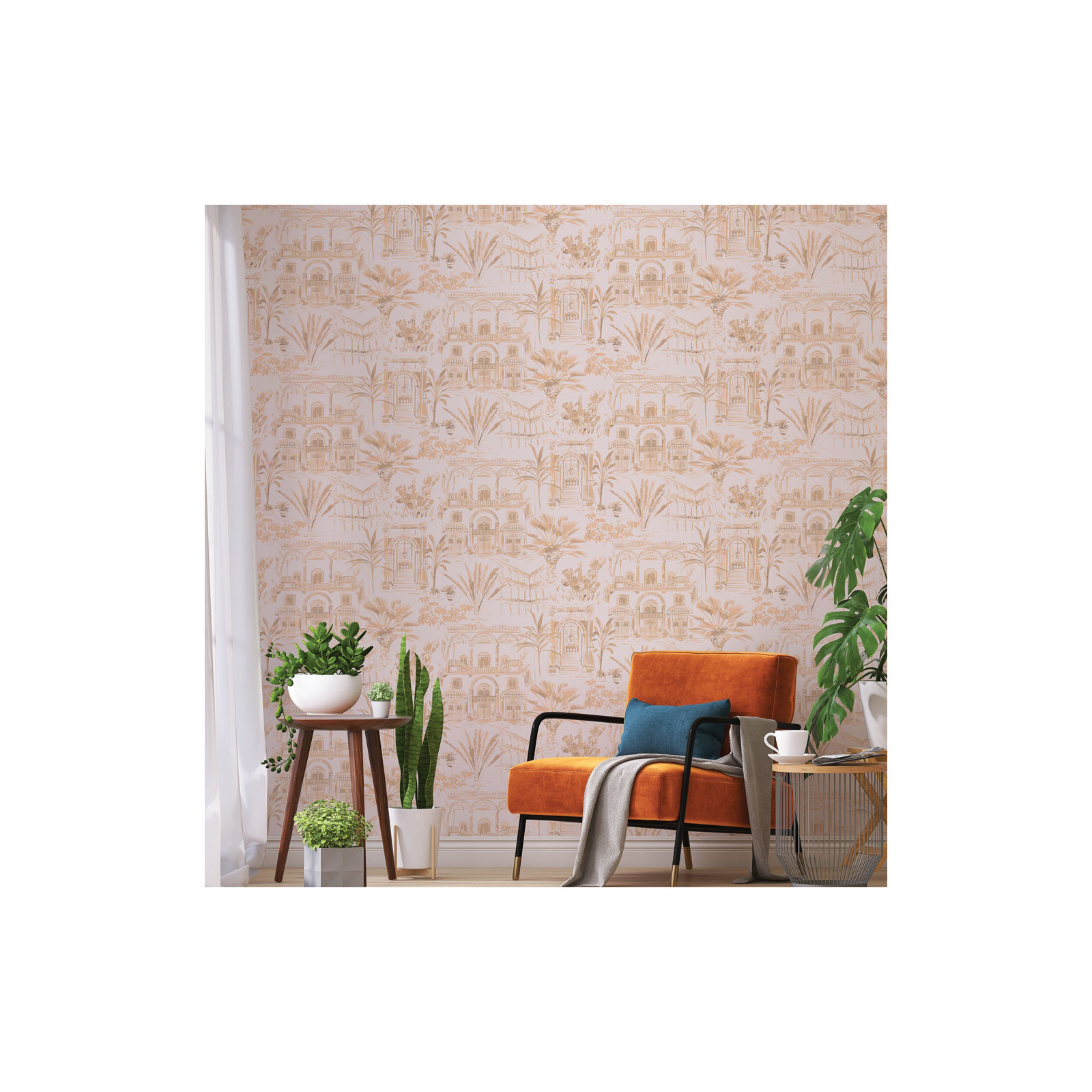 Shoichi Toile Wallpaper, Coral