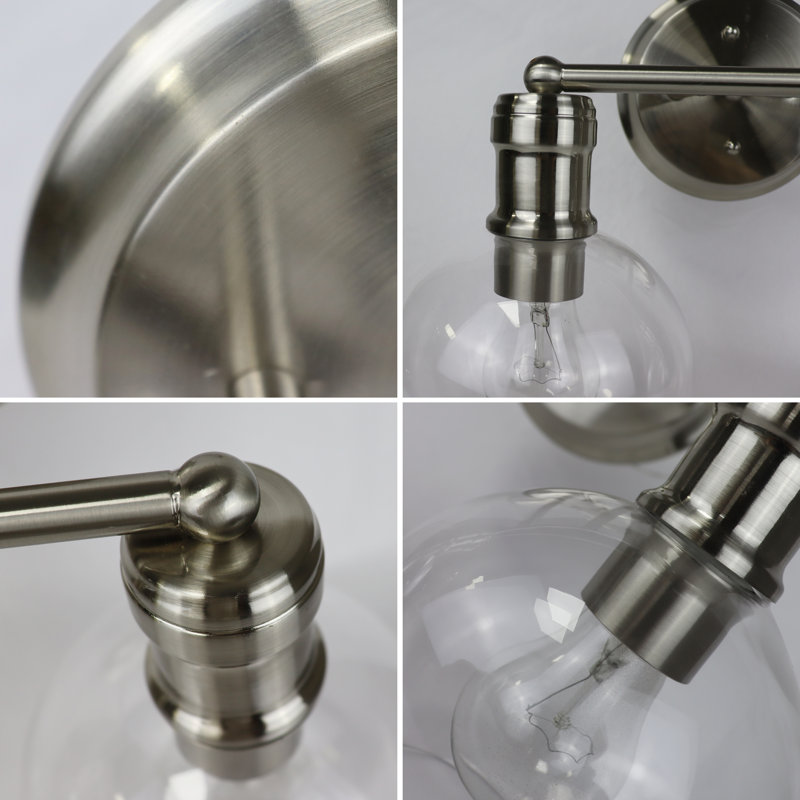14'' Brushed Nickel 2-Light Dimmable Vanity Light with Clear Glass Shades