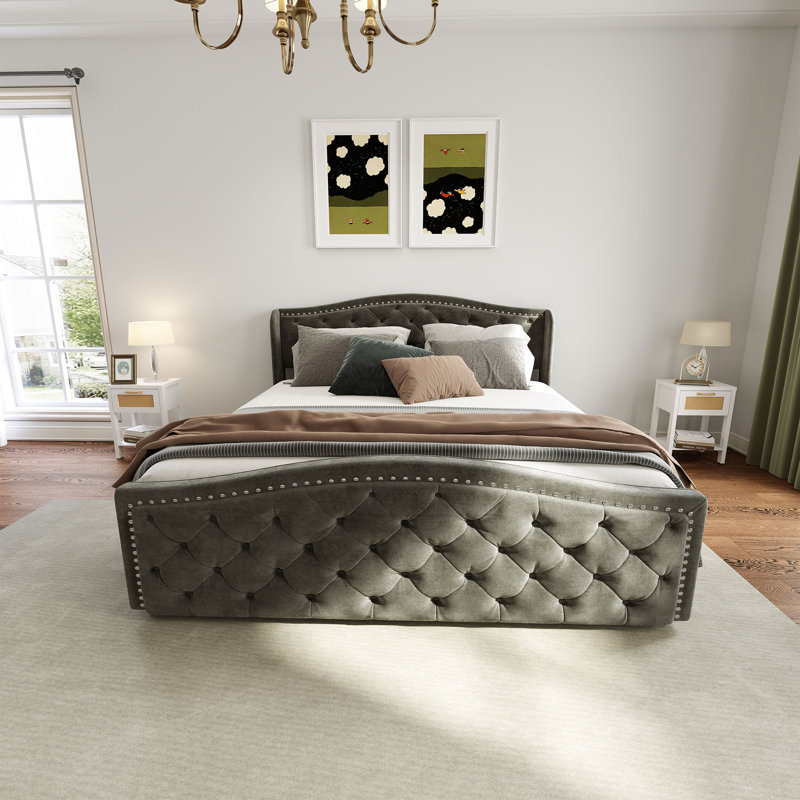 Ensemble de chambre à coucher 3 pièces Kinsly, Gris clair, Double