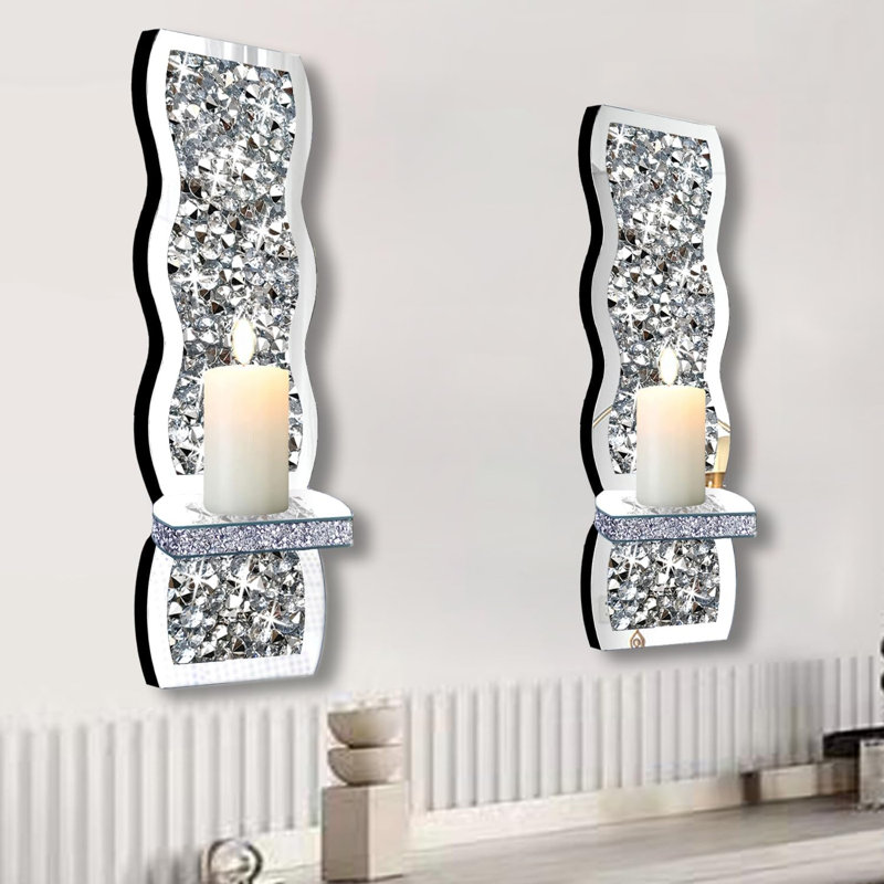 Set of 2 Crystal Crush Diamond Candle Sconces
