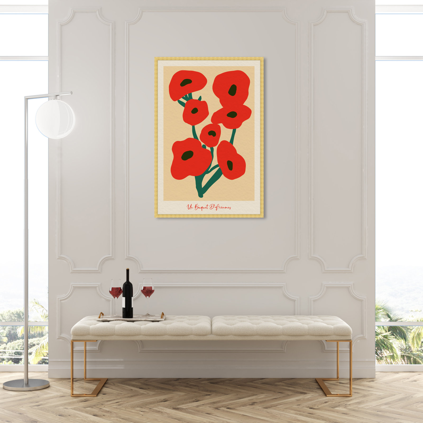 Modern Red Flower Bouquet by Oliver Gal, Gold, 47" H x 32" W