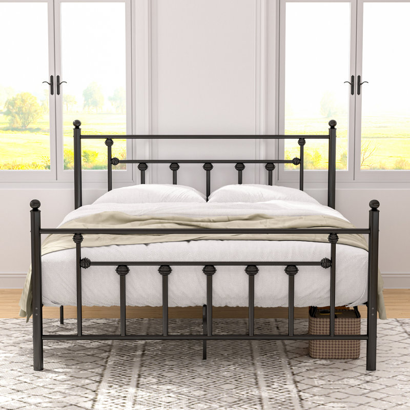 Double Metal Bed Frame with Headboard, Black, Double (4'6)