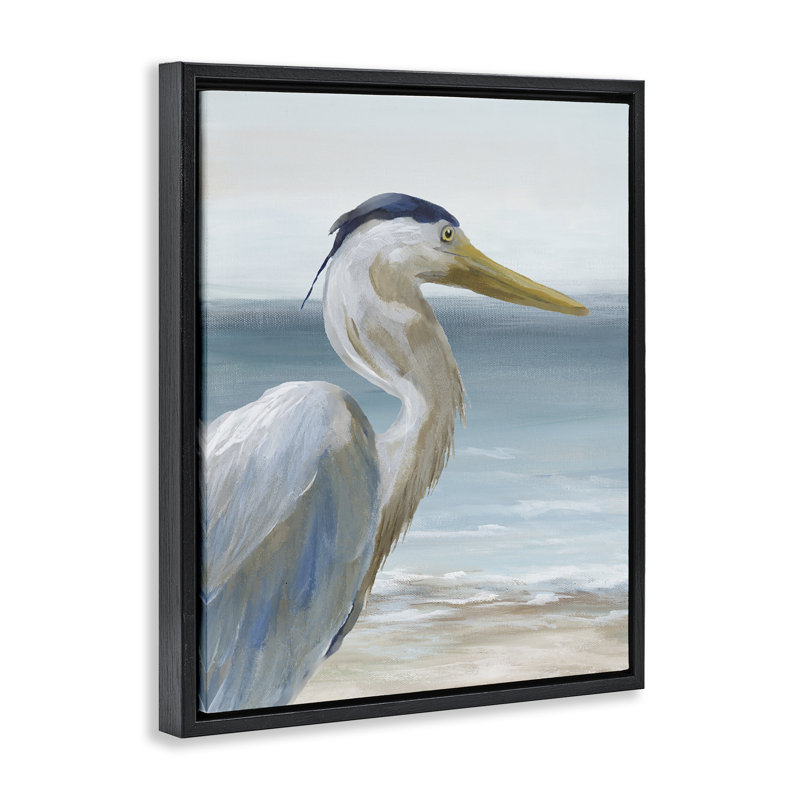 Cadre flottant Heron regardant à droite, design par Nan, H 31 po x l 25 po, Cadre flottant noir de jais
