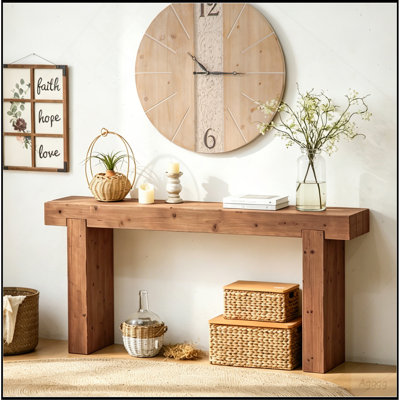 63" Solid Wood Console Table – Rustic Farmhouse Sofa Table for Entryway, Hallway, or Behind Couch, Narrow Rectangular Design