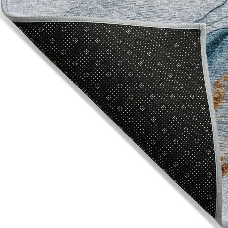 Tapis extérieur lavable abstrait bleu ciel et cuivre Fairwinds 5 pi x 8 pi