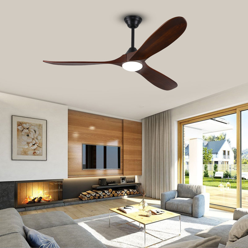Ceiling Fan with LED Lights, 132cm, Brown Wood