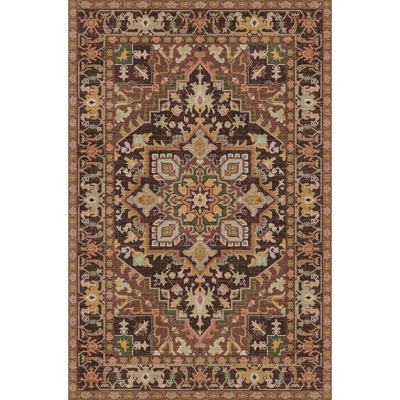 Washable Area Rugs Boho Vintage Living Room Vintage Low Pile Indoor Carpet, Rectangle 8' x 10'