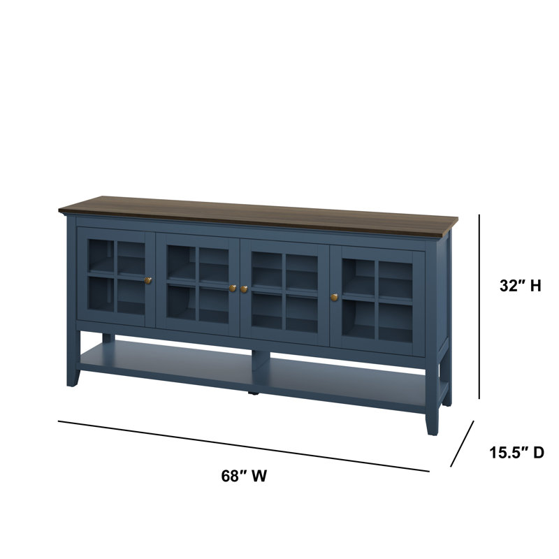 Alannah 67.75" Wide Sideboard with Glass Doors, Fontana Blue