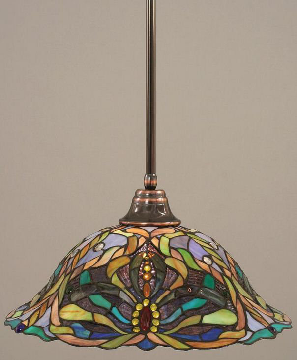 Luminaire suspendu avec tige en verre, Bronze, 18 po, Verre Tiffany kaléidoscope