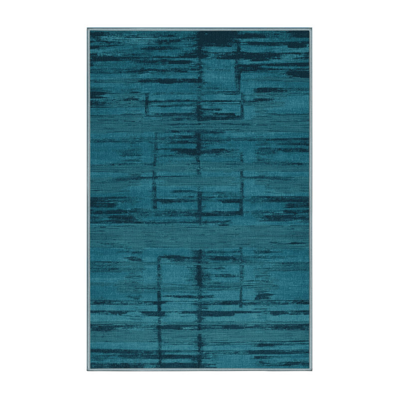 Machine Washable Abstract Blue Area Rug, Runner 2' x 4'