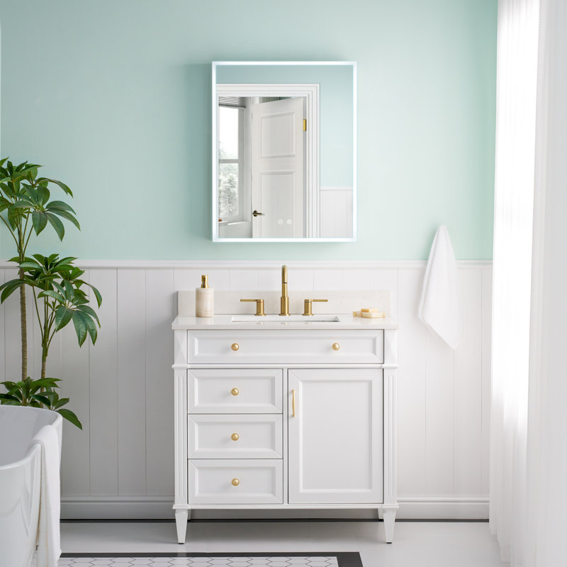 Armoire à miroir encastrée ou à fixation murale à DEL avec désembueur et tablettes réglables, H 30 po x l 24 po x P 4,63 po