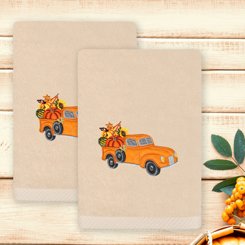  Linum Home Textiles Autumn Truck - Embroidered Luxury 100% Turkish Cotton Hand Towels, Sand