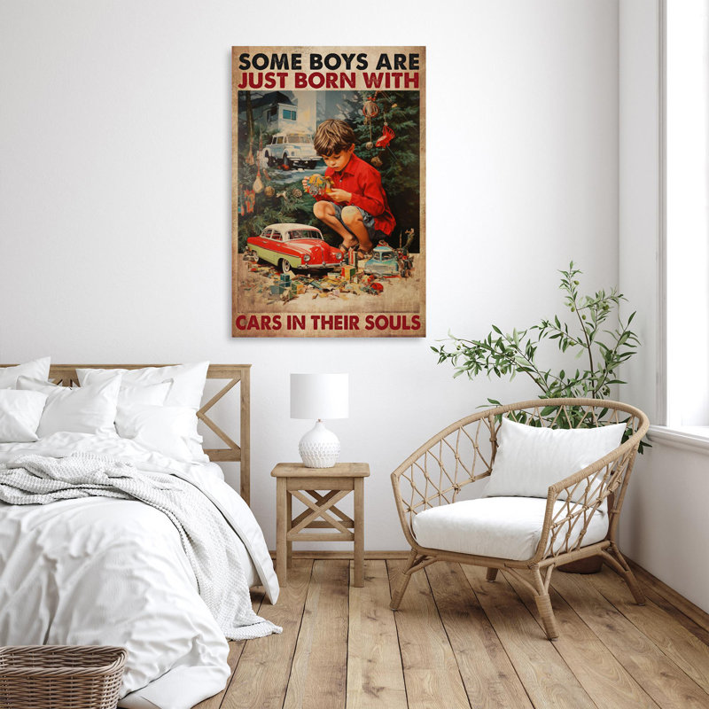 Impression sur toile, certains garçons sont juste nés avec des voitures - 1 pièce, H 36 po x l 24 po x P 1,25 po