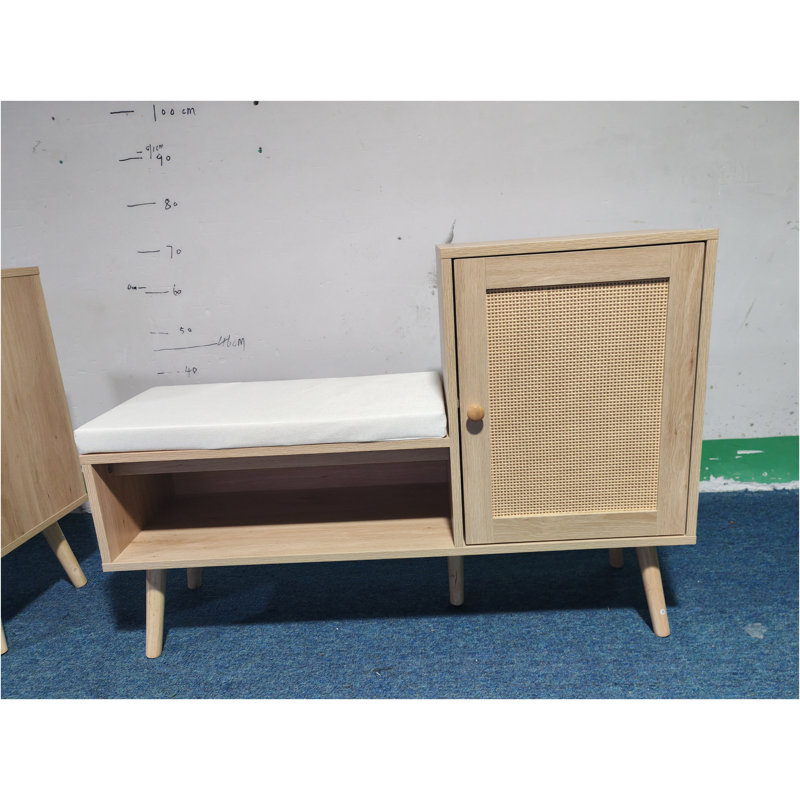 2-In-1 Shoe Storage Bench, Natural Rattan Shoe Cabinet With 2 Adjustable Shelves And Removable Seat Cushion, Modern Entryway Bench, Shoe Storage Organizer, Shoe Rack For Hallway, Bedroom