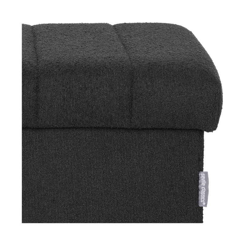 15.7" Upholstered Ottoman with Storage, Black Boucle