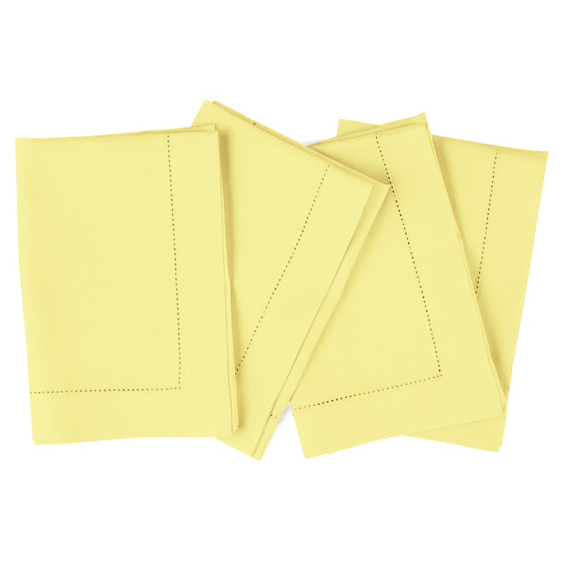 Cotton Linen Hemstitch Dinner Napkins, Yellow