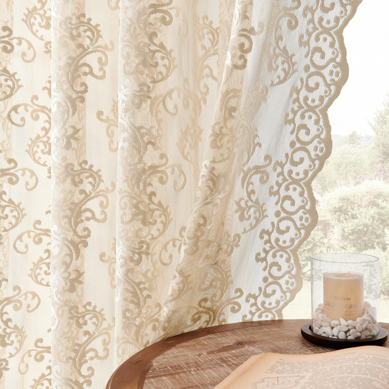 Beige Lace Curtains 2 Panels, 52" W x 72" L