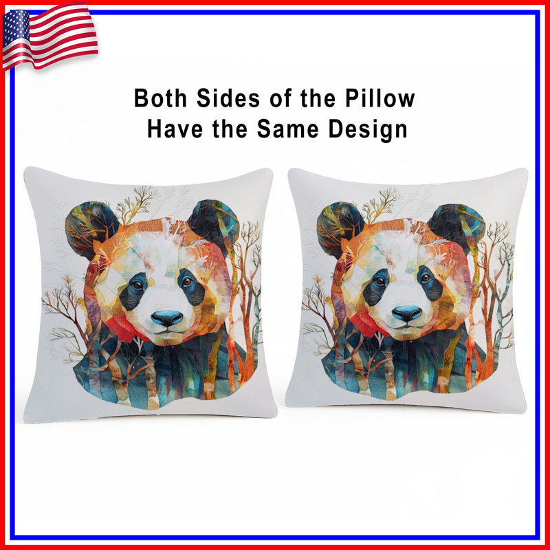 Colorful Panda Illustration Double Sided Throw Pillows, 26 po x 26 po
