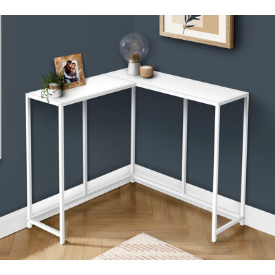 Table d'appoint, console, entrée, étroit, d'angle, salon, chambre à coucher, stratifié blanc, métal blanc, contemporain, moderne