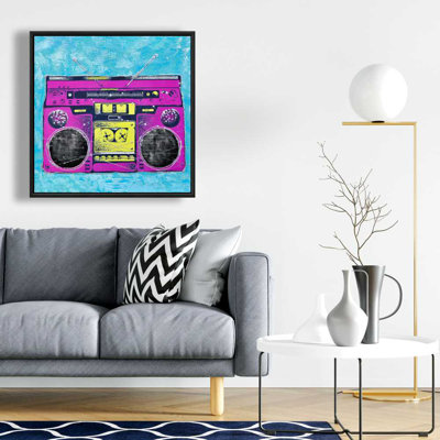 Toile rose encadrée musicale - Radio rétro Home Decor
