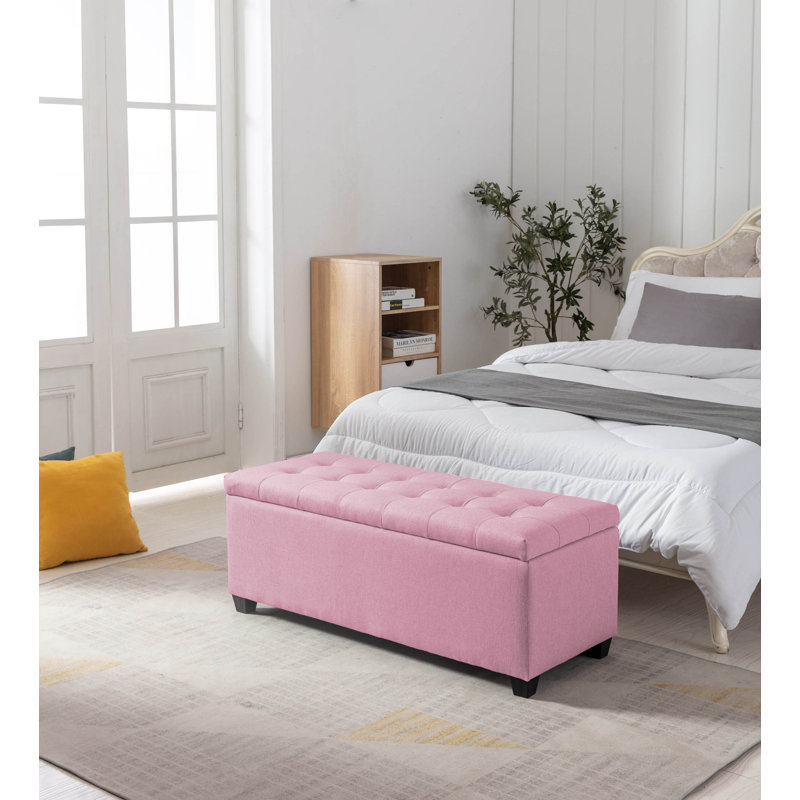 Banc de rangement rembourré en tissu Bacca, Rose