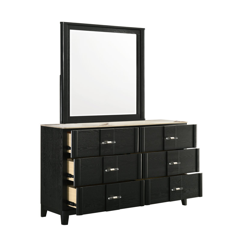Miroir de chambre à coucher biseauté moderne Opel en noir (miroir inclus seulement - commode non incluse)