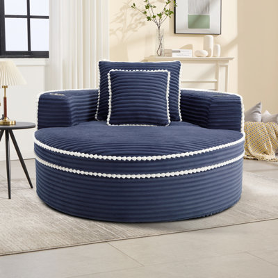 Round Sofa Bed with Memory Foam Sectional Couches for Living Room, Cloud Couch with three pillows, Blue