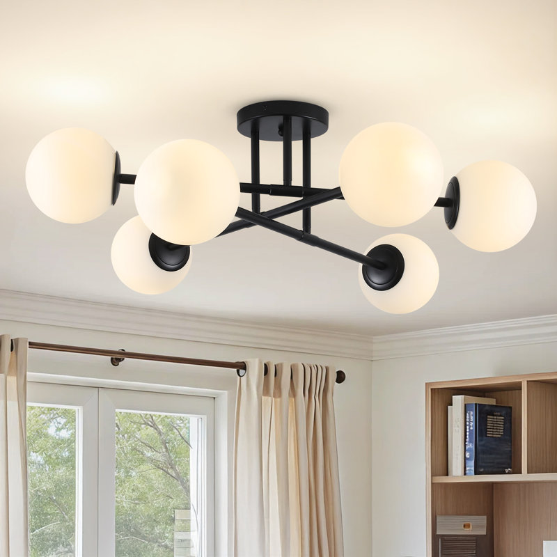 Semi Flush Mount Ceiling Light Fixture, 6 Lights Modern Sputnik Chandelier Ceiling Lamp With E26 Bulb Base, Light Fixtures Ceiling Mount For Bedroom Kitchen Living Room Hallway