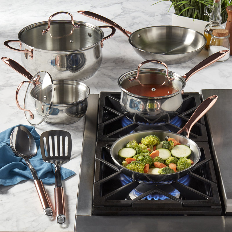 Celebrations 10-Piece Stainless Steel Cookware Set with Copper Accents