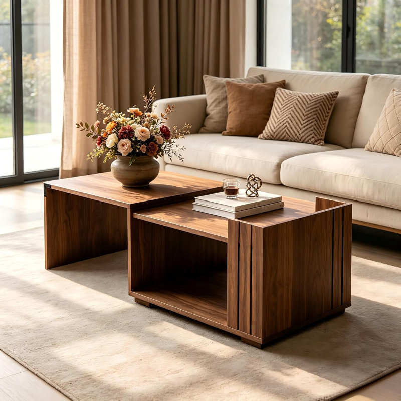 Table basse extensible avec rangement pour salon, Noyer