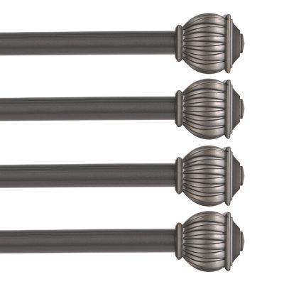 Lowri Beckett 5/8" Standard Decorative Window Curtain Rod, 4-Pack, 28-48", Pewter, 4-Pack