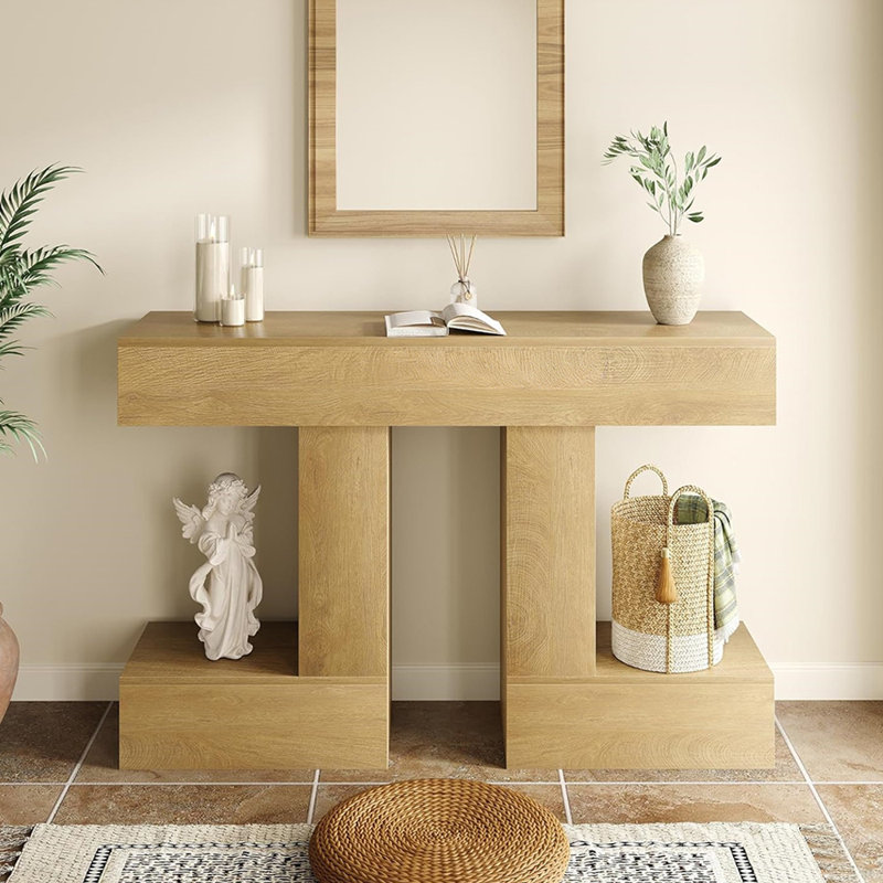 Console américaine de style américain, H 31,5 po x l 47,2 po x P 11,8 po, Bois naturel