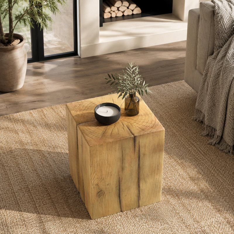 Wood-Look Square-Column MGO End Table(Set of 1), Natural