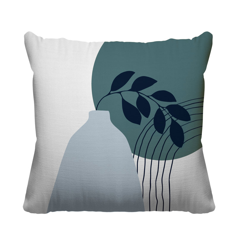 Coussin décoratif intérieur / extérieur Corini, L 17 po x H 17 po, Turquoise / bleu marine / gris