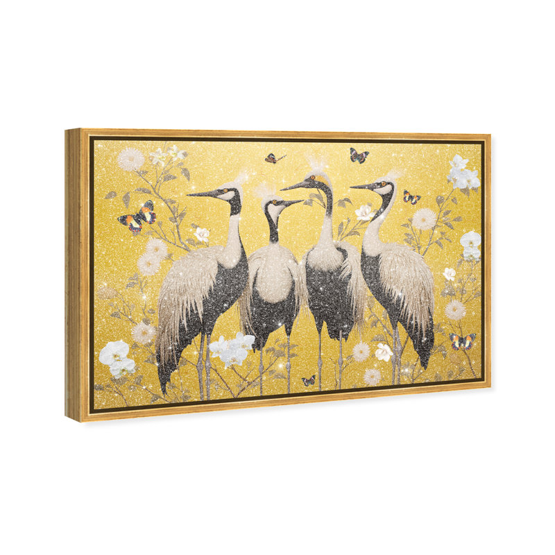 Yellow Crested Cranes Canvas Animals Print by Oliver Gal, 11"H x 16"W, Black Frame