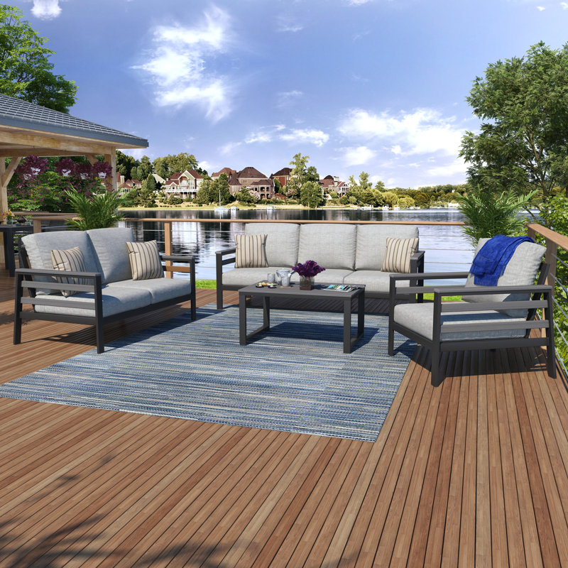 Townsend 6 - Person Patio Conversation Set with Cushions, Canvas Granite