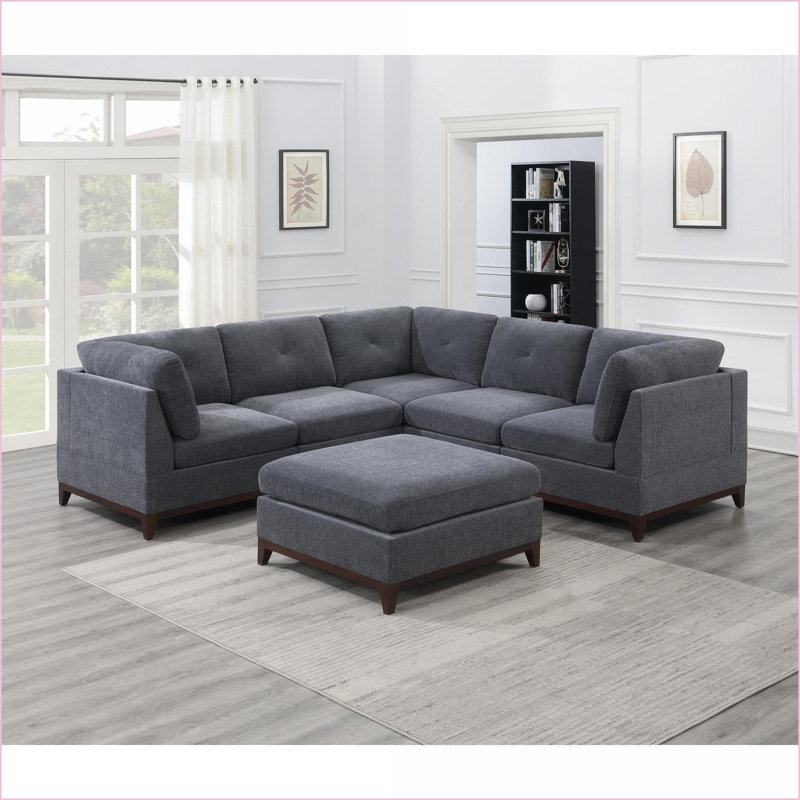 Repose-pieds modulaire en chenille gris clair | Noyer brun | Pieds en bois
