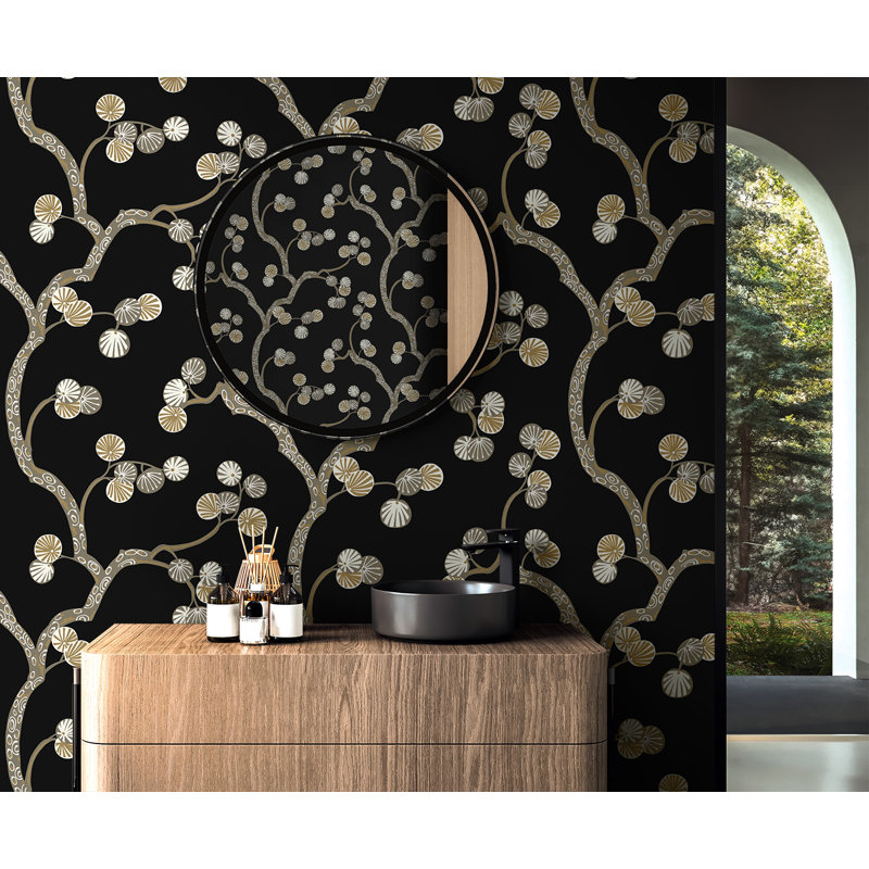  Papier peint adhésif Snowlands Woodland Whimsy, Noir et or