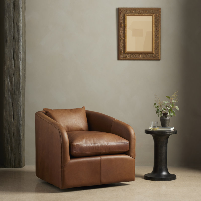 Topanga Swivel Armchair, Heirloom Sienna Genuine Leather